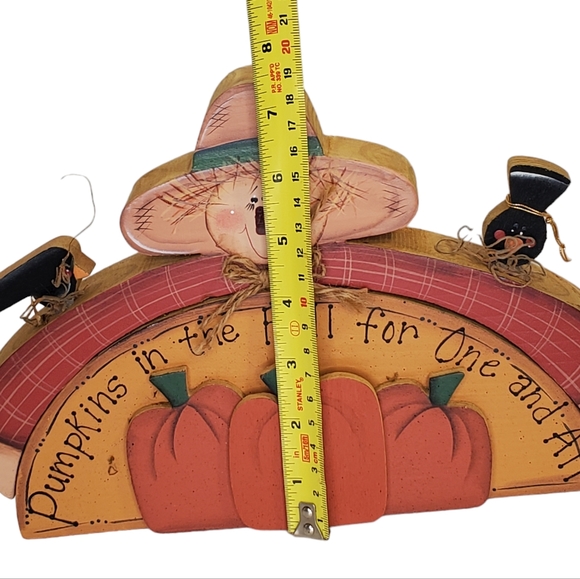 Scarecrow Pumpkins Crows Vintage Wooden Shelf Sitter Hand Crafted Fall Autumn - Picture 10 of 10